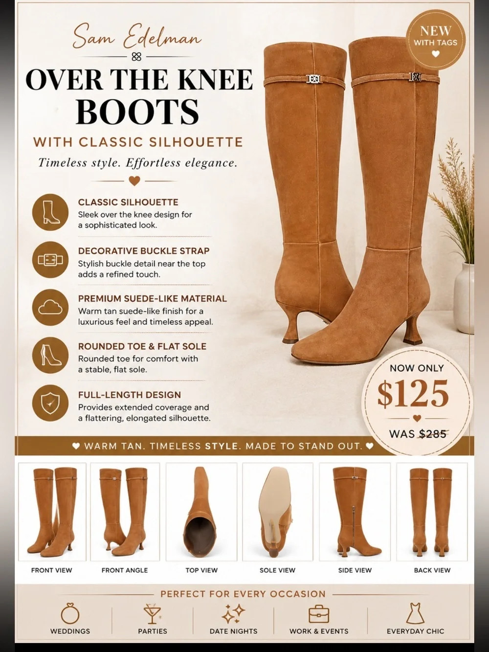 Sam Edelman Tan Over the Knee Boots with Classic Silhouette